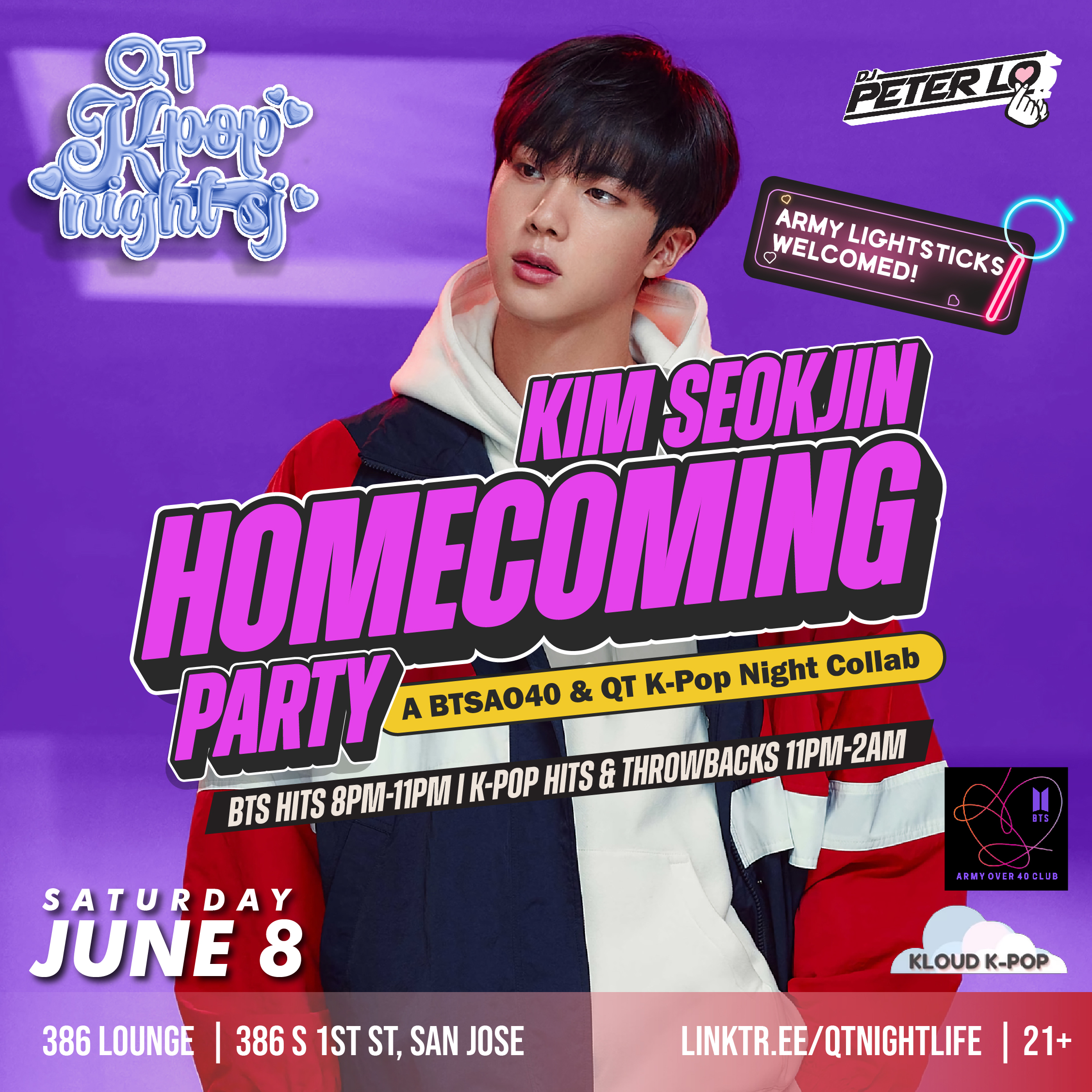 Kim Seokjin Homecoming Party & IT’z a QT K-Pop Night, 21+